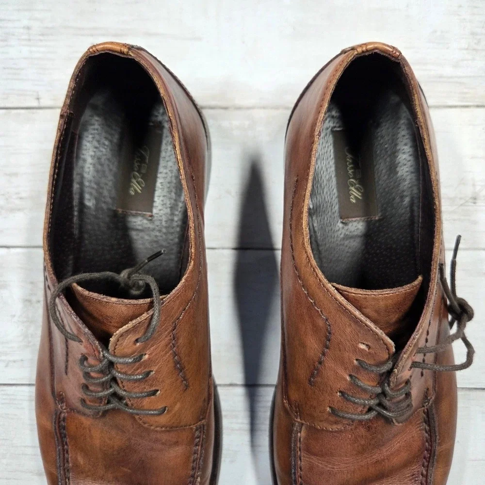 Tasso Elba Mens‎ Brown Leather Split Toe Dress Shoes Size 10.5 M Cognac